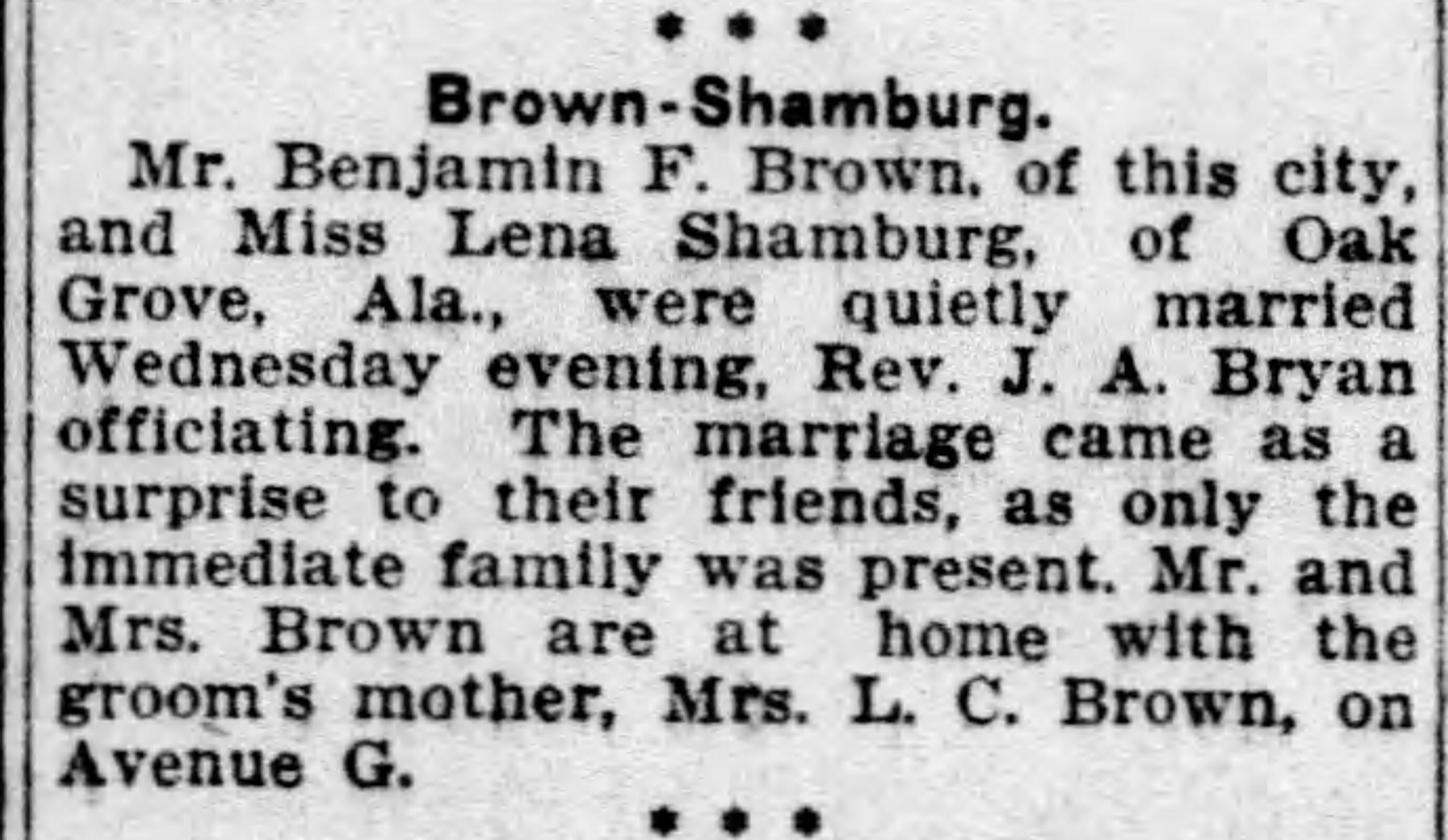 Benjamin F. Brown-Lena Shamburg